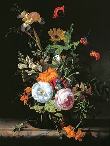 Ainda vida de flores de verão (óleo sobre tela no painel)